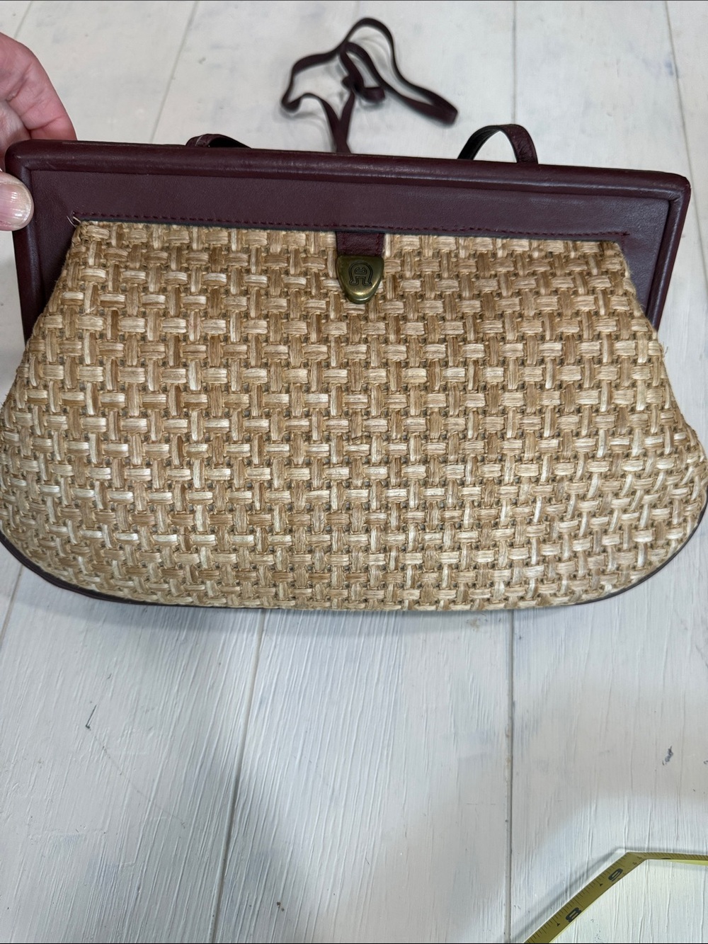 Etienne Aigner Natural Raffia Tote with Dark Brown Trim - Picture 11 of 16